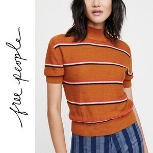 Free People | Linen Blend Orange Mock Neck Shirt | XS